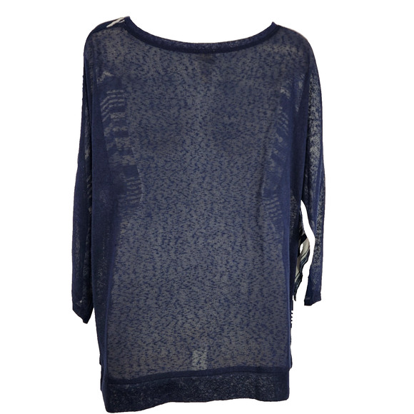 Chicos Zenergy Women Top Size 1 Medium Blue Multi Stripe 3/4 Dolman Sleeve Sheer - Picture 2 of 10